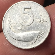REPUBBLICA ITALIANA 5 LIRE 1954 DELFINO - MONETA CIRCOLATA