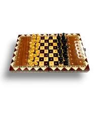 Mini scacchiera da viaggio lavorata in legno e velluto