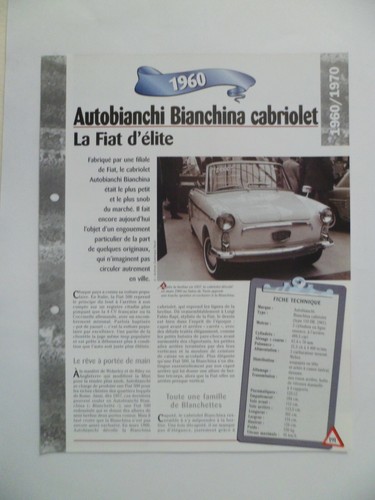 Carte fiche auto - carte, autobianchi