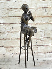 Vintage Bronzo Caldo Scultura Little Girl Seduto Su Sedia Art Nouveau Deco