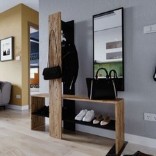 Mobile Ingresso Con Appendiabiti Specchio E Mensole Effetto Legno Aurora