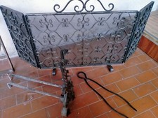 Set Camino Vintage Alari Parafiamma Pinza Parascintille Ferro battuto 