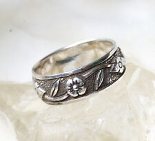 Anello in argento massiccio 57 58 67 7 mm motivo grossolano floreale giocoso anello argento antico