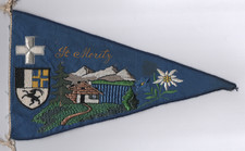 BANDIERINA RICAMATA ST. MORITZ SUISSE SVIZZERA FANION PENNANT VINTAGE