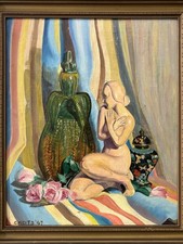 🔥 Bellissimo dipinto ad olio natura morta surrealista americana moderna vintage anni 40, HEITZ