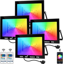 Proiettori LED RGB Confezione da 4 100W, Luci da Parete Cambia Colore con Telecomando