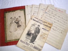 PARTITION MANUSCRITE N° 1 AVEC DESSIN A LA PLUME L'AMOUREUX CONTENT 1900