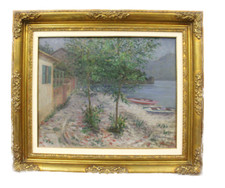 Carlo TERZOLO - Dintorni di Varenna, lago di Como - Paesaggio ad olio su tavo...