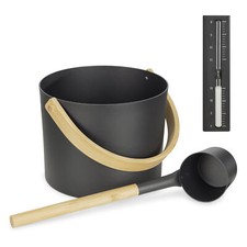 Set Accessori Sauna Finlandese - Secchio Mestolo Clessidra Tempo in Alluminio