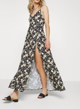 Maxi abito EVEN&ODD tg M 44 nero ai fiori vestito estivo NUOVO /zara h&m