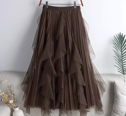 Gonna lunga marrone tulle - marrone,