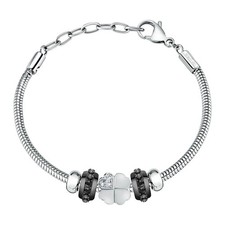 Bracciale MORELLATO uomo Drops acciaio Quadrifoglio / Cristalli neri