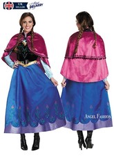Donna 2pz Costume Cosplay Principessa Frozen Anna con Mantello Halloween