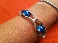 Bracciale in argento 925 con smalti blu vintage  anni 70 PESANTE