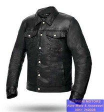 Giacca Moto in Pelle e Denim SPYKE STREET Con Tasche Colore Nero 