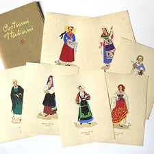 CARTELLA 12 COSTUMI ITALIANI GRAZIANA MESCHINI POCHOIR STAMPE DIPINTE A MANO