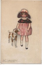 MAUZAN -   BAMBINA CON CAPPELLO E CANE  cartolina della serie 45 #45/3