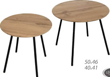 2 TAVOLI METALLO TAVOLINI TONDO SALOTTO METALLO LEGNO NATURALE 50*h46/40*h41 cm