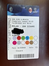 BIGLIETTO STUB/PASS MILANO-DINAMO ZAGABRIA 2022/2023 UEFA CHAMPIONS LEAGUE UFFICIALE
