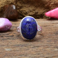 Fantastico Blu Lapislazzuli Gemma 925 Argento Sterling Artigianale Anello