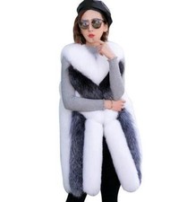 Women Long Faux Fox Fur Vest