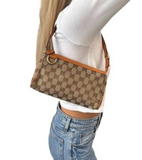 Gucci Vintage GG Monogram Abbey Mini Borsa a Tracolla Pochette Cammello Marrone Tela