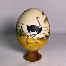 🌟 Vintage Hand Painted Ostrich Egg Excellently Detailed On Wooden Stand 🌟