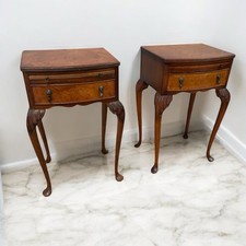 Coppia di comodini antichi in noce burr anni '30 Queen Anne 