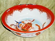 MERAVIGLIOSO ANTICO GRANDE CATINO FERRO SMALTATO CON DECORI CINA ANNI 60   