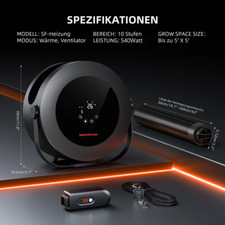 Riscaldatore tenda coltivazione Spider Farmer 540W con controllo temperatura, sensori giorno/notte e timer 24H