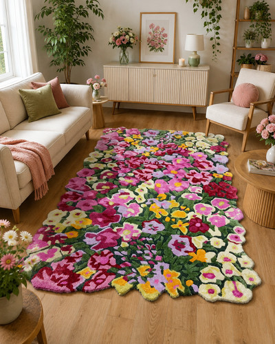 Tappeto floreale trapuntato - , a