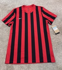 Maglia uomo Nike grande a righe slim fit CW3815 calcio allenamento gioco rosso nero nuova con etichetta