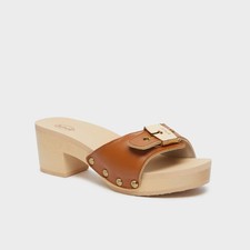 SCHOLL - ZOCCOLO DONNA IN LEGNO TACCO PESCURA IBIZA 2.0 COGNAC