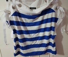 Top donna Maglia Denny Rose Taglia Xs blu righe bianco lacci spalle scoperte