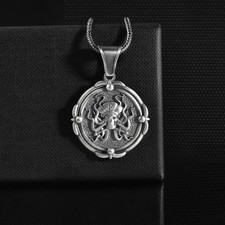 Collana pirata polpo argento sterling 925 spada teschio gotico Kraken...