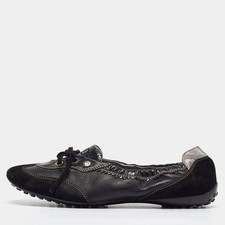 Tods Black Leather and Suede Ballet Flats Size 375
