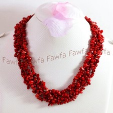 Collana 4 file perle pietre preziose ghiaia forma libera corallo rosso naturale 5x8 mm 17-19"