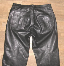 Uomo- Jeans IN Pelle/Pantaloni Pelle Nero Cuoio Liscio Tgl W33/L32 Circa 48