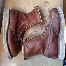 Stivali da lavoro Thorogood uomo 8" pelle marrone punta acciaio misura 10,5 zeppa EEE