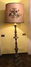 Antica Lampada Torciera XIX secolo con paralume in seta e ricamo punto Bandera