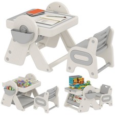 AIYAPLAY Set Tavolo Sedie Bambini in HDPE e PP Grigio Bianco