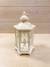 Lanterna Ara Esagonale In Metallo 17x15x35cm Bianca/Oro Spazzolato Shabby Chic