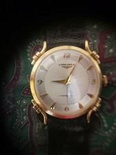  Raro orologio Longines oro giallo 14 carati Curley Lugs C.1950s cinturino Gen Lizard