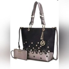Mia K Petra Tote,  MFK Collection  Color-Pewter, comes w/ wristlet & dustbag NWT