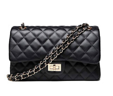 Borsa borsetta da spalla a tracolla catena donna eco pelle trapuntata nera media