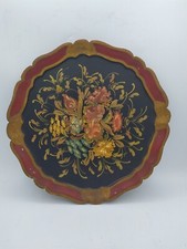 Piatto Vassoio In Legno Decorato Vintage Ciola Italy pannelli d"arredo 