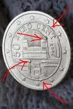 Moneta da 50 Cent Austria 2002 con Eccesso di Conio sulla facciata Nazionale