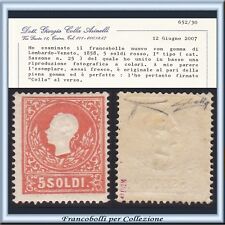 ASI 1858 Lombardo Veneto 5 soldi rosso n. 25 Certificato Nuovo Integro Antichi I