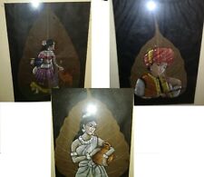 3 DIPINTI A MANO SU FOGLIA DI PIPAL ( FICUS RELIGIOSA) CON CORNICE - VINTAGE