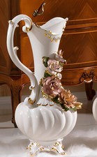 Vaso caraffa in porcellana Italiana Capodimonte e oro h 70 cm nuovo fatto a mano